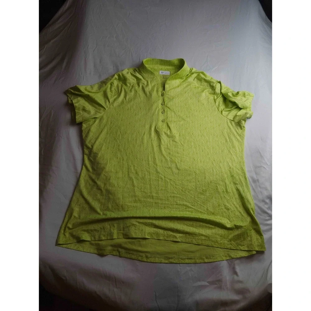 Greg Norman Polo Shirt Womens XXL All Over Print Green Golf Sporty Activewear